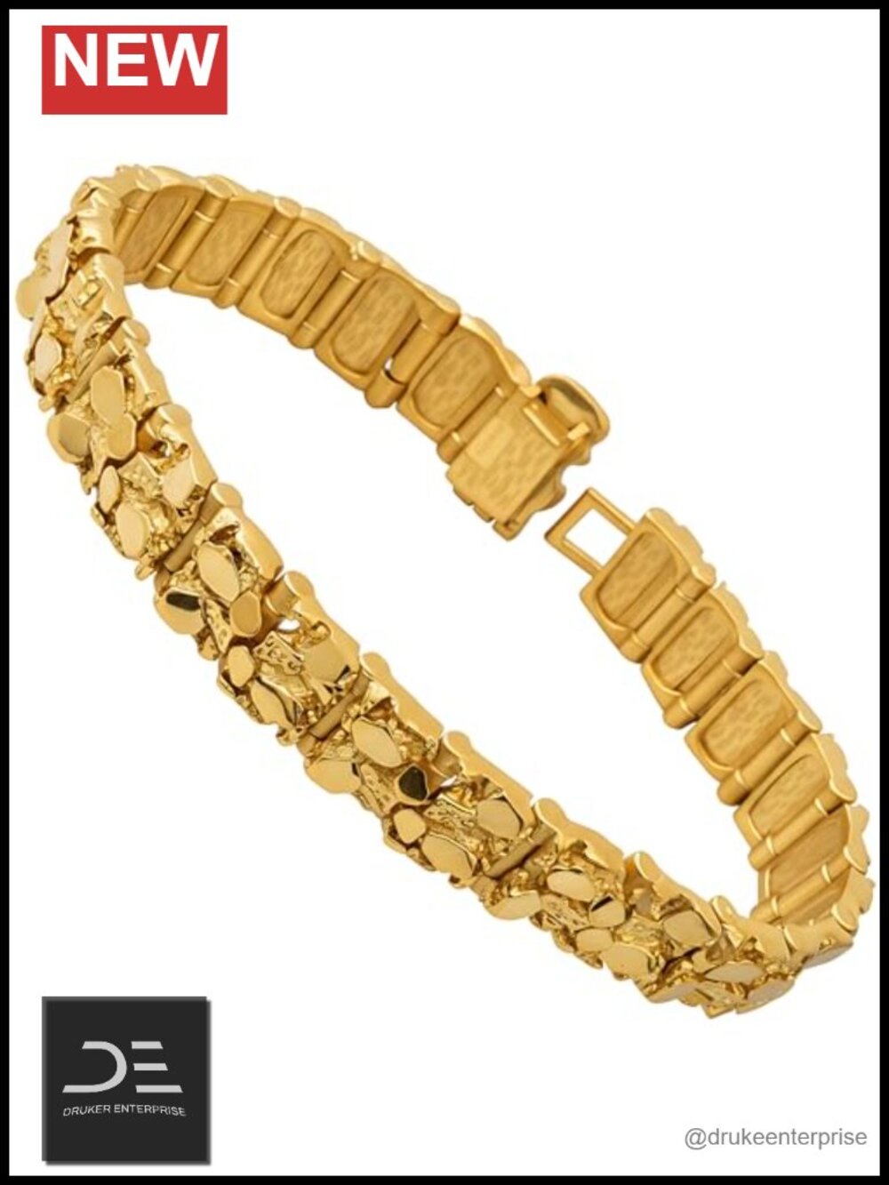 Mens Womens Chunky Nugget Link Bracelet Gold Plated Real 24K Fashion Jewelry